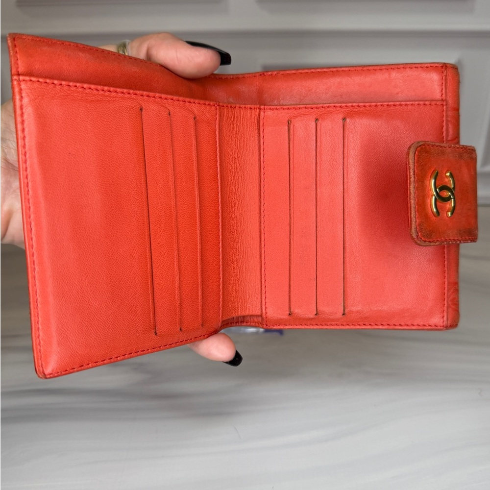 Chanel Icon Line Coral Pink Lambskin Compact Wallet - Picture 8 of 9